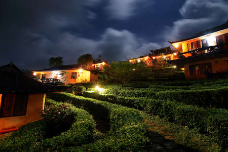 Beautiful scenery during night time at Chinese village among Tea Plantation at Ban Rak Thai , Mae Hong Son in Thailand.This is very popular for photographers and tourists.の写真素材