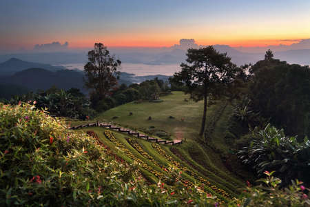 Beautiful scenery during sunrise of Huai Nam Dang National park at Chiang Mai in Thailand.This is very popular for photographers and tourists.の写真素材