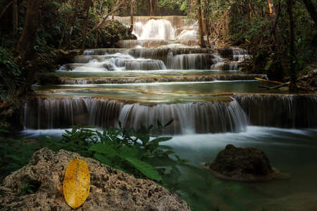 A beautiful view of Huay Mae khamin waterfall at Kanchanaburi province in Thailand. traveling and attractions conceptの写真素材