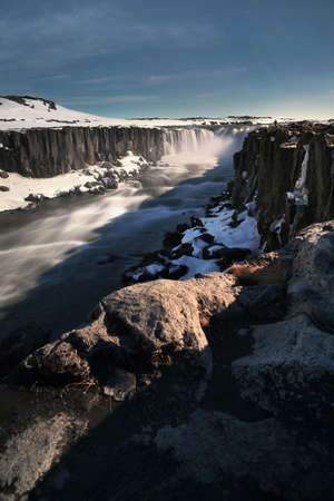 Beautiful scenery of Selfoss waterfall at Vatnajokull National Park in Iceland is famous natural landmark and very popular for photographers and tourists. Attractions and travel conceptの写真素材