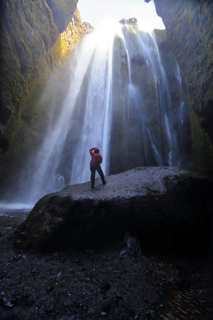 Beautiful scenery of Gljufrafoss is a waterfall that behind a cliff in Iceland. This waterfall is very popular for photographers and tourists.の写真素材