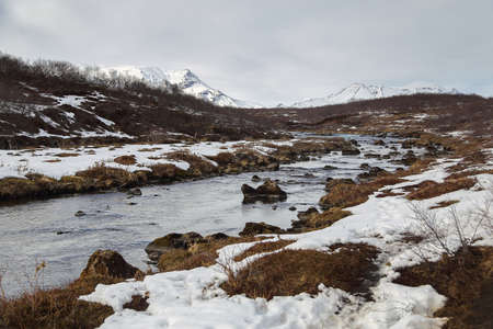 Natural background of mountain and river in Iceland. travel and nature concept.の写真素材