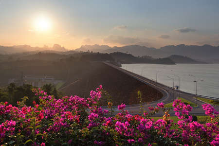 Beautiful scenery during sunset of Ratchaprapa Dam(Cheow Lan Dam) viewpoint at Surat Thani Province in Thailand. This is very popular for photographers and tourists.の写真素材