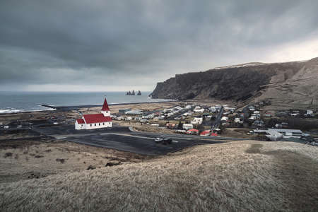 Beautiful scenery of the Vik city (Vik i Myrdal) the southernmost village on the coast in Iceland.の写真素材