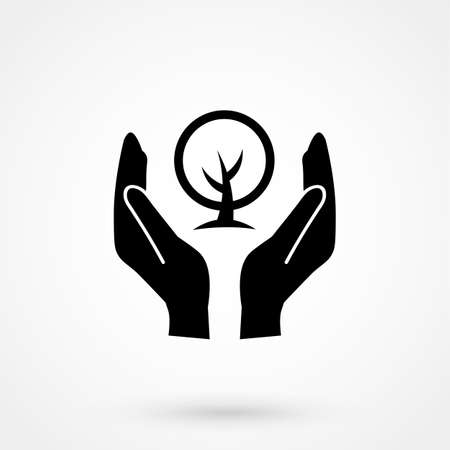 sprout in a hand sign of environmental protection web icon tree.のイラスト素材