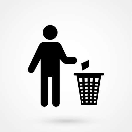 Trash bin Icon Vector. Flat simple Black pictogram on white background. Illustration symbol with shadowのイラスト素材