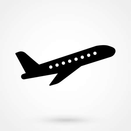 Vector illustration of black airplane silhouette. Isolated on white background. Logo icon plane.のイラスト素材