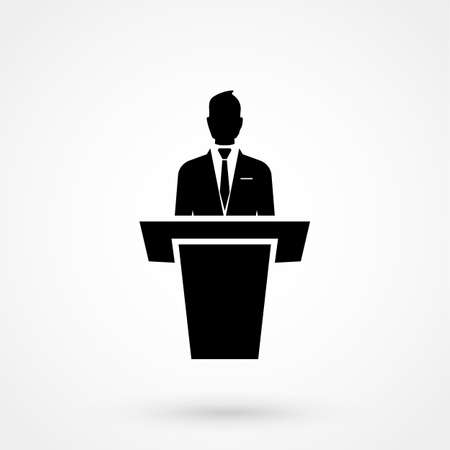speaker black icon. orator speaking from tribune vector illustrationのイラスト素材
