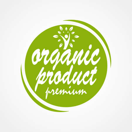 Organic product icon design symbol. Stamp with leaf shape design. Vector illustration.のイラスト素材