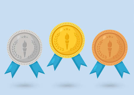Three vector medals gold, silver and bronzeのイラスト素材