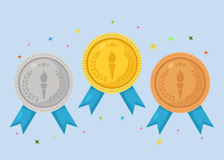Three vector medals gold, silver and bronzeのイラスト素材