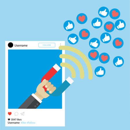 The powerful of influencer marketing is like the magnetic field that drags customer like icon into the businessのイラスト素材