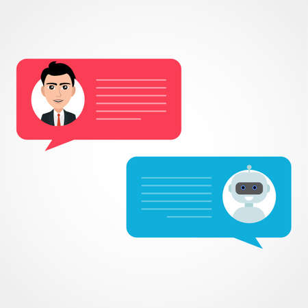 Cute smiling chat bot is written off with a person man.のイラスト素材
