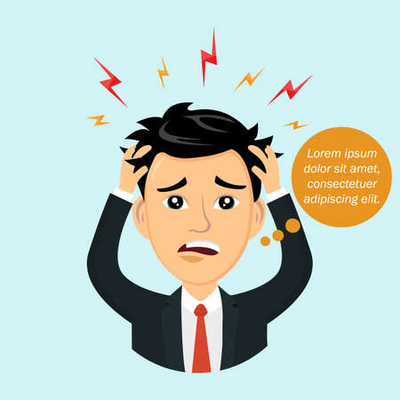 Vector flat illustration icon man with a headacheのイラスト素材