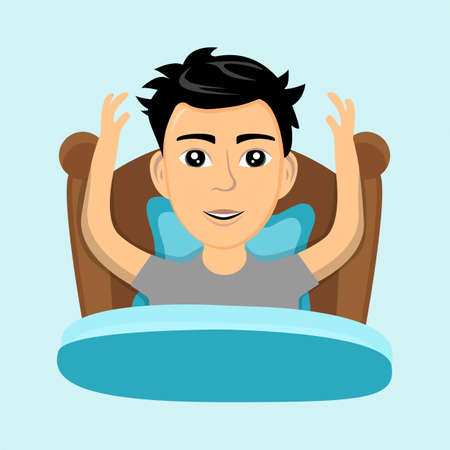 Good morning. Man in bed. Vector flat illustratioのイラスト素材