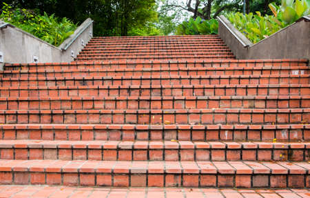Red Brick Stairway in the garden backgroundの写真素材
