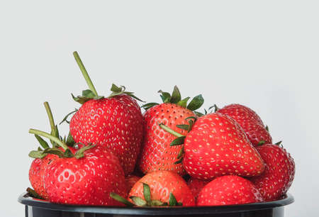 close up strawberries isolated on white backgroundの写真素材