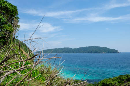 The mountains and sea scenery with blue skyの写真素材