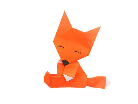 Paper cut of fox on isolated backgroundの写真素材