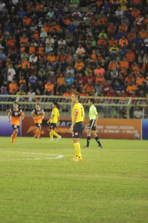 JOHOR BAHRU - JANUARY 14 ; Negeri Sembilan captain, Norhafiz Zamani Misbah during a Malaysian Super League match between Johor FC and Negeri Sembilan at JCorp Stadium in Pasir Gudang on January 14th 2012  のeditorial素材