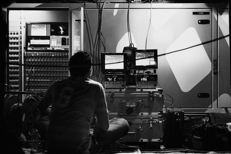JOHOR BAHRU - JANUARY 14 ; Media worker monitoring a football game during a Malaysian Super League match between Johor FC and Negeri Sembilan at JCorp Stadium in Pasir Gudang on January 14th 2012  のeditorial素材