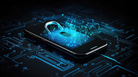cyber security with lock on smartphone.の素材
