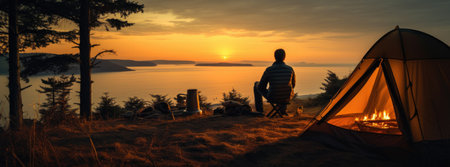 Travel and camping alone at natural park.の素材