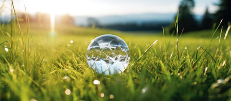 Ice drop in the grass, in the style of global imagery, eco-friendly.の素材
