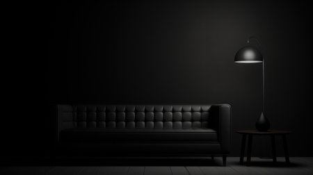 Black furniture, in the style of minimalist backgrounds.の素材