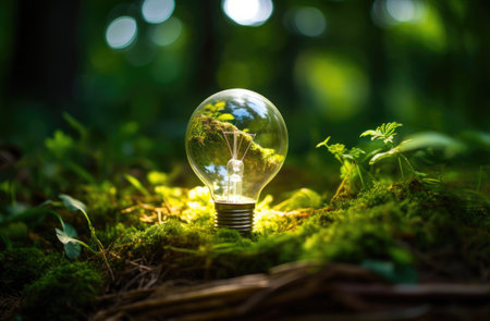 Eco Friendly globus lamp on the ground with green, in the style of global imagery.の素材