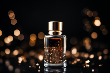 Cosmetic bottle looks elegant on bokeh and black background. by Generative AIの素材