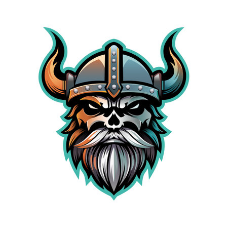 A Viking skull wearing a horned helmet, which is a traditional symbol of war, power, and strength.のイラスト素材