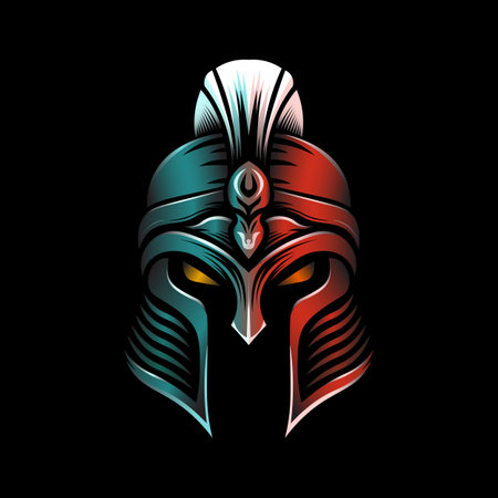 Ancient Roman Spartan warrior helmet illustration with gradient color.のイラスト素材