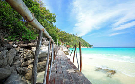 bamboo bridge at the beachの写真素材