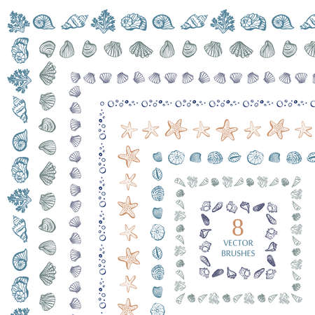 shell undersea world outline vector hand drawing vector brushesのイラスト素材