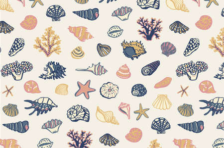 shell undersea world outline vector hand drawing patternのイラスト素材