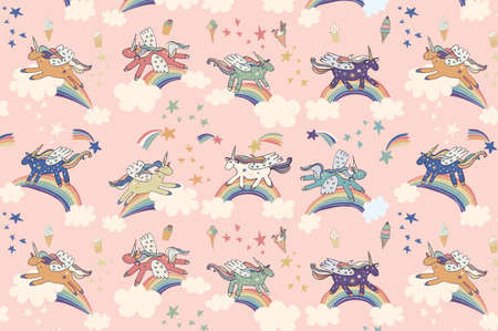 wonderland unicorn stars ice cream vector patternのイラスト素材