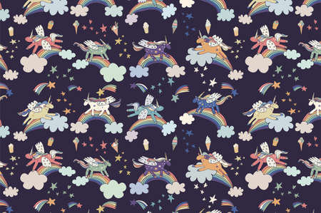 wonderland unicorn stars ice cream vector patternのイラスト素材