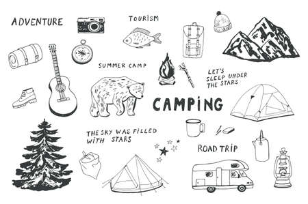 camping objects set.のイラスト素材