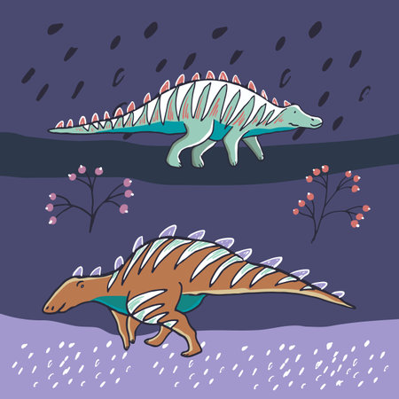 Dinosaurs with flowers vector printのイラスト素材
