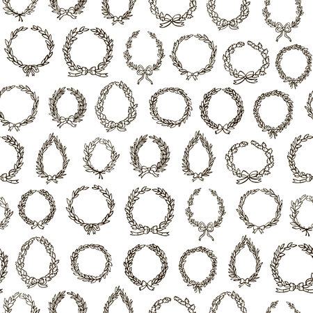 Vector seamless pattern with laurel wreaths and ribbons.のイラスト素材