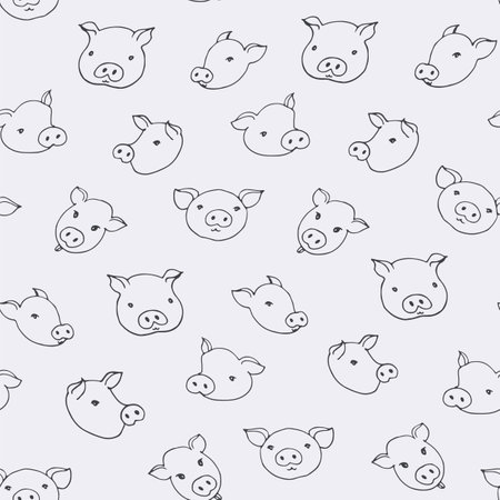 Seamless pattern with cute pigs on grey background. Vector illustration.のイラスト素材