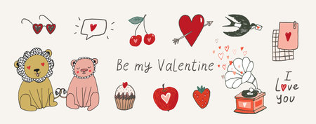 Valentine's day vector illustrations set.のイラスト素材