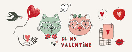 Valentine's day vector illustrations set.のイラスト素材