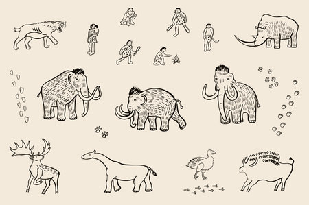 Set of hand drawn doodle wild animals. Vector illustration.のイラスト素材