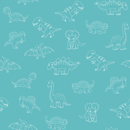 Seamless pattern with cute dinosaurs. Childish background. Vector illustration.のイラスト素材