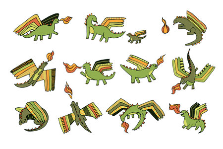 Cute dragon icons set. Cartoon illustration of cute dragon vector icons for web designのイラスト素材