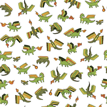 Seamless pattern with cute cartoon dragons. Vector illustration.のイラスト素材