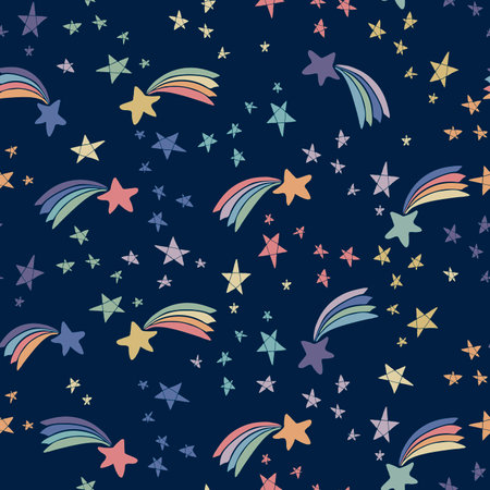 Seamless pattern with stars and shooting stars. Vector illustration.のイラスト素材