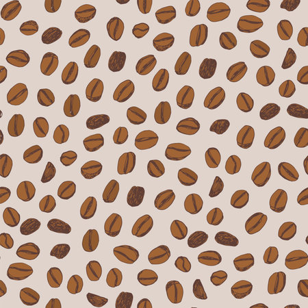 Seamless pattern with coffee beans. Vector illustration. Brown background.のイラスト素材